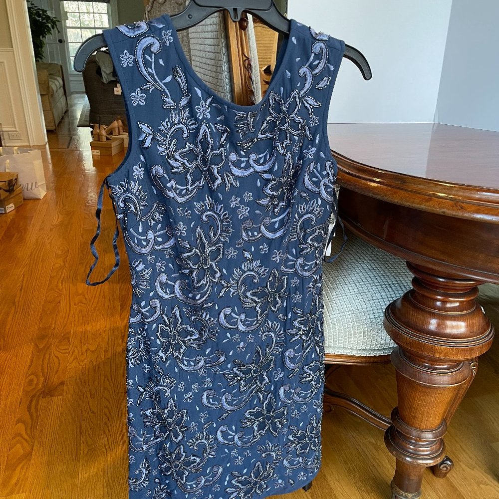 Aidan Mattox Floral Sequin Cocktail Dress Navy (size 6)